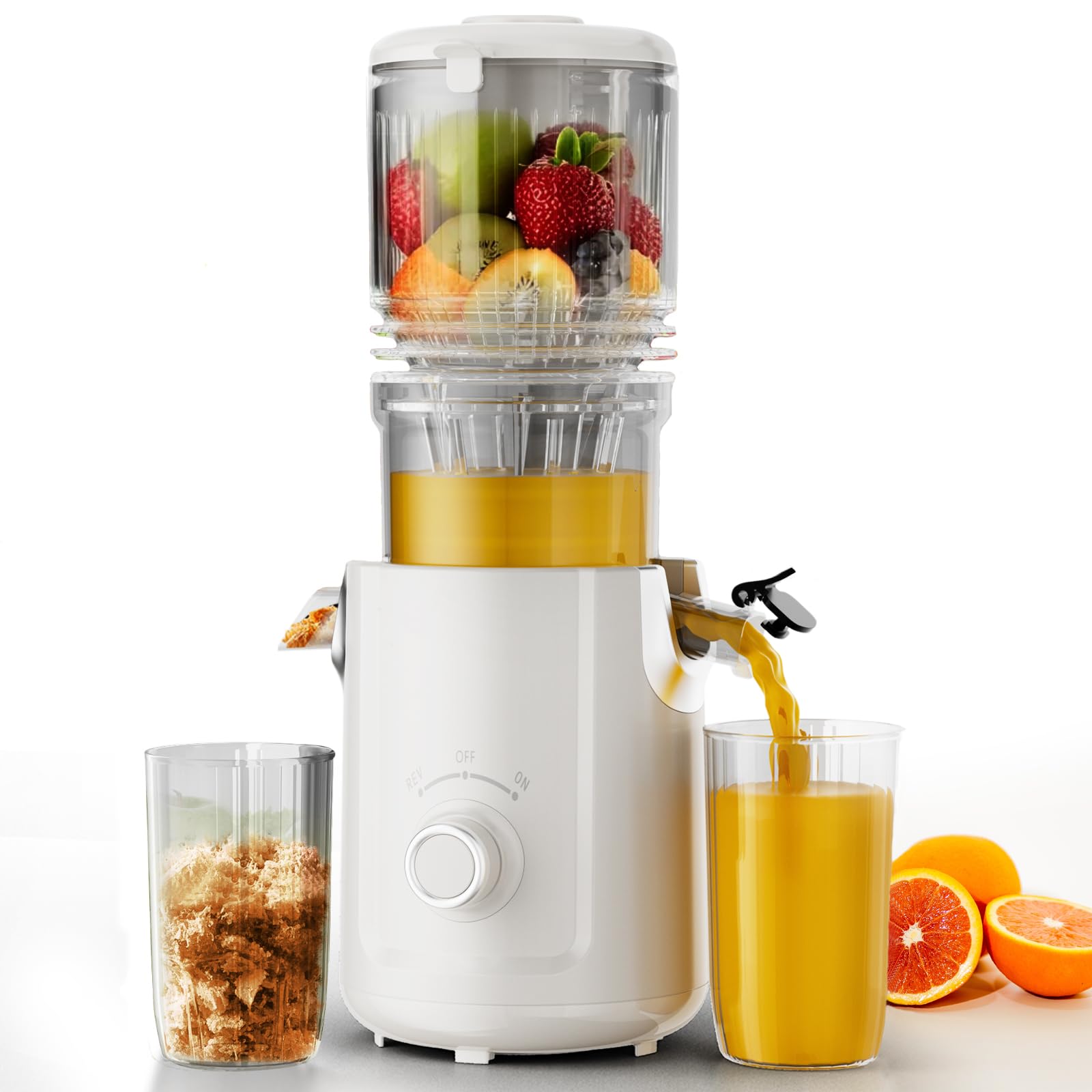 Photo 1 of Cold Press Juicer, Juicer Machines Vegetable and Fruit with 5.3" Large Feed Chute, Electric Juicers of Pulp Seperation with 99% High Juice Yield, Preserves Nutrients, BPA Free, Easy to Clean, White