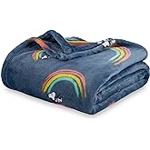 Berkshire Blanket Peanuts® VelvetLoft® Cute Character Snoopy Plush Oversized Kids Throw Blanket, Peanuts Snoopy Rainbow No Dot Dusty Navy (50in x 60in)