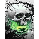 DIYDECORFUN Skull Diamond Art Kits for Adults Halloween, 5D Horror Diamond Painting Kits, Full Round Drills Spooky Skeleton Diamond Dots DIY Ghost Gem Art Crafts Paint By Diamonds for Decor 12x16IN