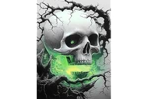 DIYDECORFUN Skull Diamond Art Kits for Adults Halloween, 5D Horror Diamond Painting Kits, Full Round Drills Spooky Skeleton Diamond Dots DIY Ghost Gem Art Crafts Paint by Diamonds for Decor 12x16IN