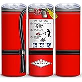 Funny Fire Extinguisher Tumbler 20oz Skinny Travel Mug, Novelty Red Stainless Steel Insulated Cup with Lid, Gag Gift Coffee Cup for Firefighters Men Women