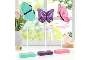 HEDEEY 3 Pcs Spring Tiered Tray Decorations Set Butterfly Wood Table Signs Tabletop Farmhouse Spring Table Decor Hello Spring Decorations for Party Office Home Bedroom Kitchen (Butterfly)