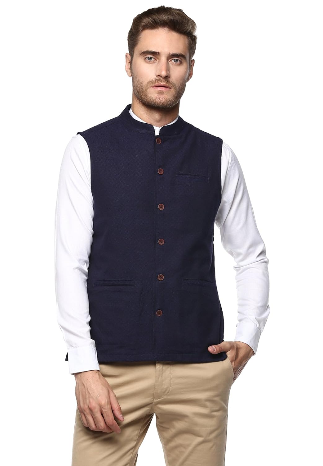 baali men's cotton argyle printed navy blue colour sleeveless nehru jackets-baali-j-006(size-s to xxl)