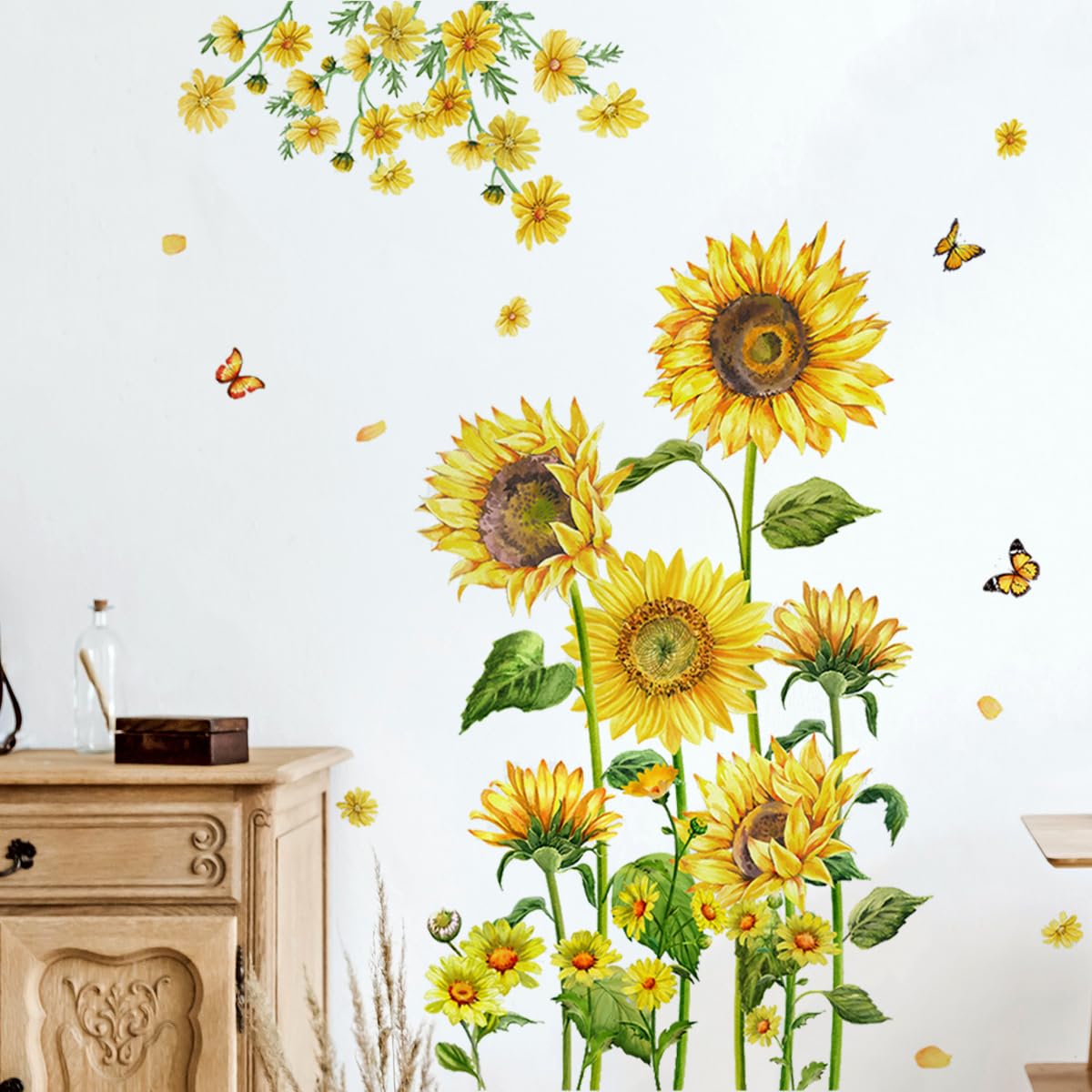 Runtoo Wall Stickers Flowers Sunflower Large Floral Butterfly Deco Stickers Living Room Bedroom Children Baby Decoration