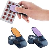 PINYOUDA 2nd Generation Blue semi Transparent Pill Extractor Tool with Storage Compartment, Medicine Blister Pack Remover, Dual Tooth Design for Foil Piercing, (Orange and Purple) 2 pcs