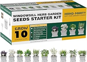 Hand-Mart 10 Herb Window Garden Complete Grow Kit Includes Everything-Seeds,White Pots,Soil,Tools,Sprayer,Labels,Pruner - Indoor/Kitchen Windowsill Seeds Starter Kit-Gardening DIY Gift for Women & Men
