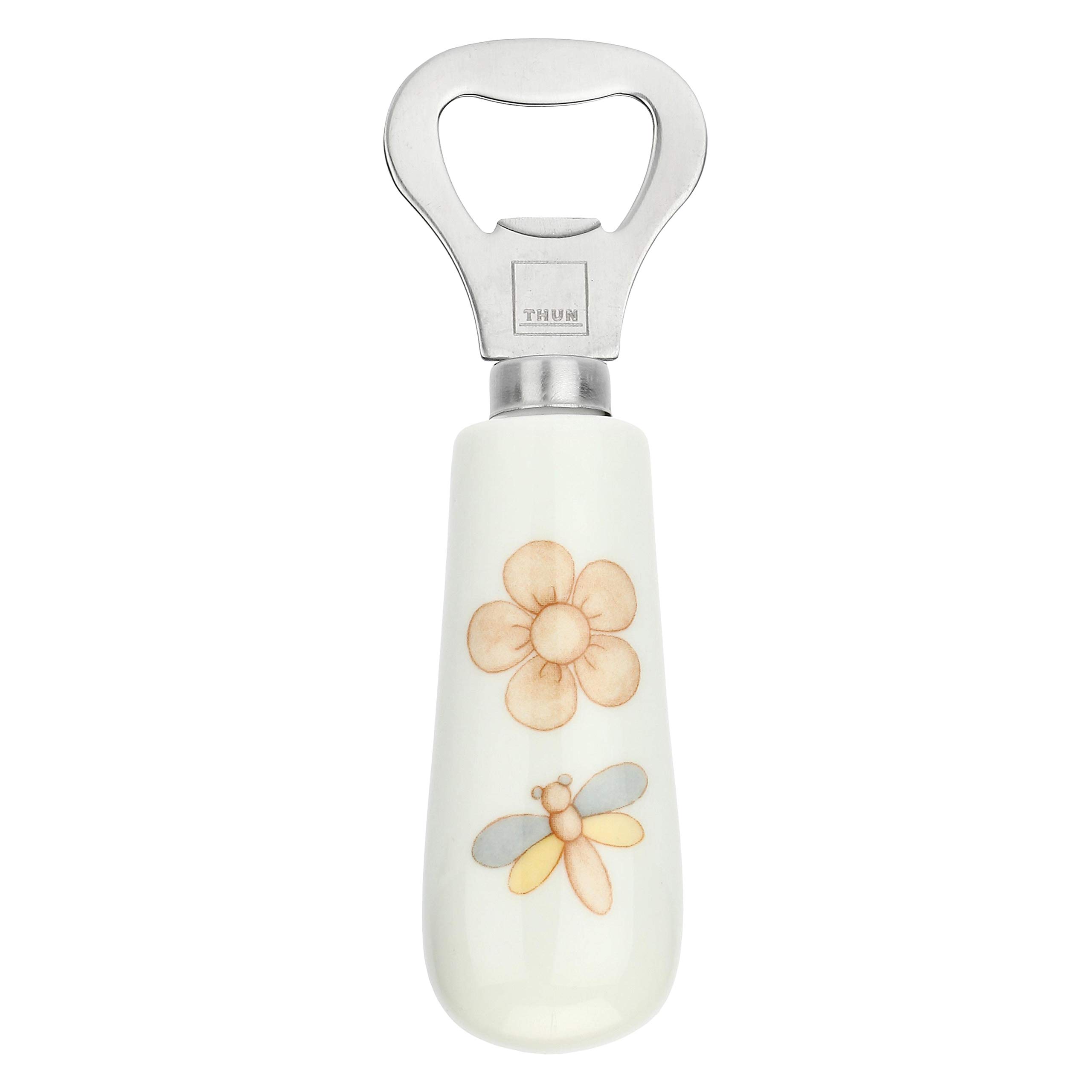 THUN - Bottle Opener Decorated with Flower and Dragonfly - Kitchen Accessories - Elegance Line - Stoneware, Stainless Steel - 13 cm