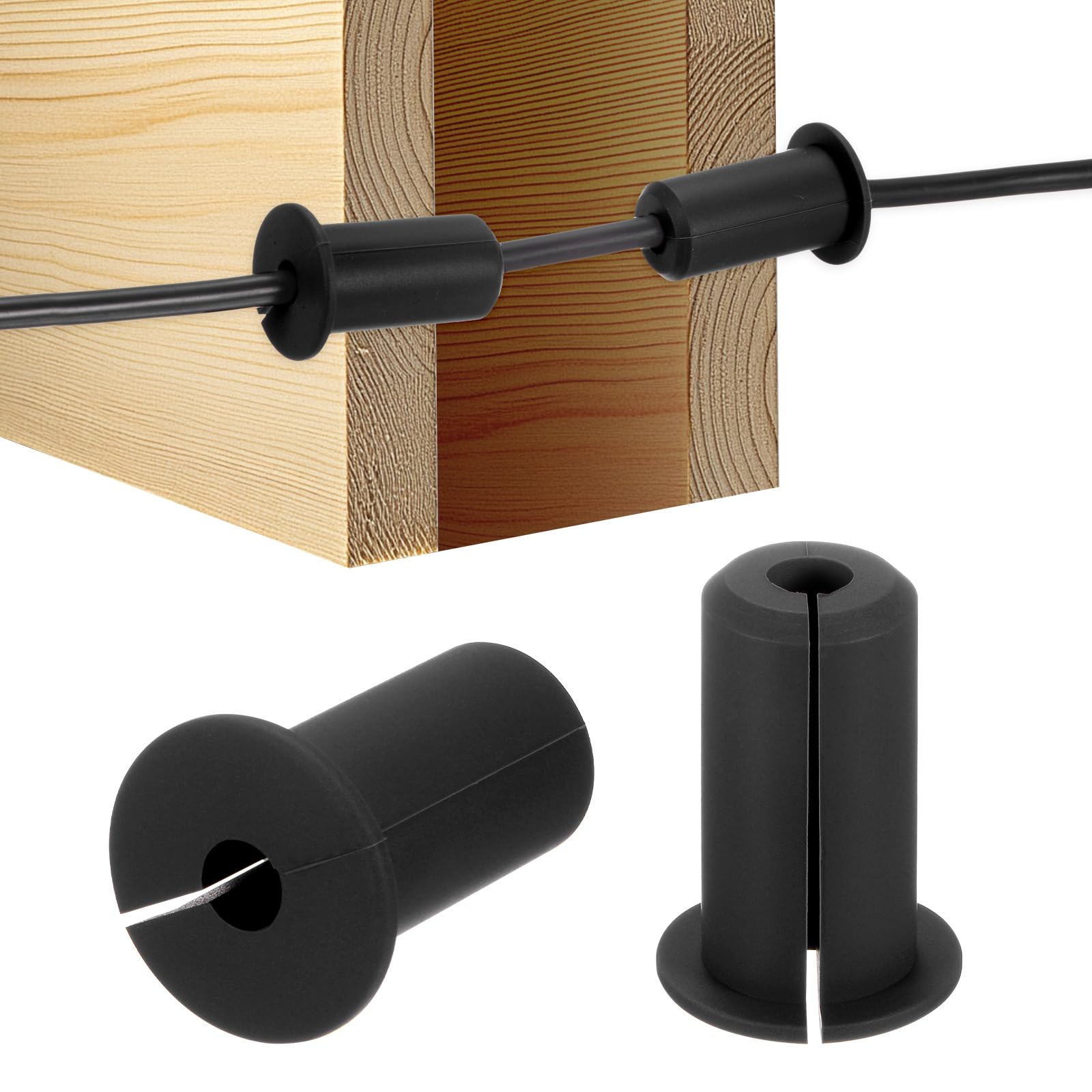 M METERXITY 2-Pack Cable Routing Kit, for 3/4 Inch Wall Hole Silicone Feed Through Wall Grommet Cable Punch Grommet Wall Hole Cover Bushing for Ethernet Cable [38mm Length, Black] — image 1