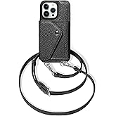 LUCKYCOIN for iPhone 15 Pro Crossbody Wallet Case – Genuine Leather Phone Purse with Adjustable Strap and Card Holder,Lanyard Phone Purse Case for Women,Pebble Grain Black