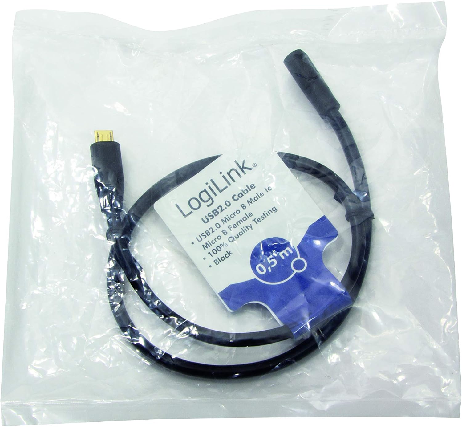 LogiLink CU0120 USB 2.0 Micro-B Extension Cable, Black, 0.5m - Image 3