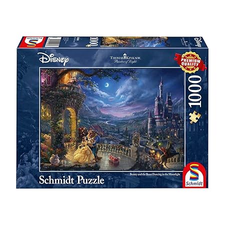 Schmidt Spiele Puzzle 59484 - Thomas Kinkade, Disney Die Schöne und das Biest, Tanz im Mondlicht, 1.000 Teile Puzzle