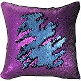 Mermaid Pillow Case, Play Tailor Magic Reversible Sequin Pillow Cover Throw Cushion Case 16"X16"(Matte Blue-Matte Purple)