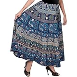 Women's Organic Cotton Wrap Around Cotton Long Skirt Free Size for Women - Dark Blue