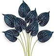 Ling's Moment Anthurium Artificial Flowers, 8pcs Faux Anthurium Stems, PU Foam Greenery Plant for DIY Wedding Bouquets Centerpieces Arrangements Bridal Shower Party Home Decorations, Navy Blue