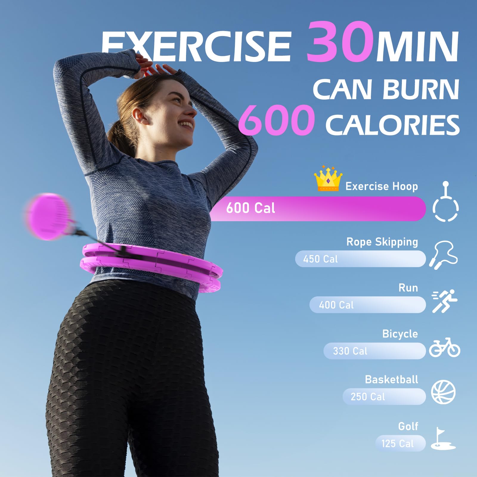 Weighted Hula Circle with 26/32 Links(56-66 Inch) for Adults Weight Loss, Infinity Fitness Hoop Plus Size, for Women Smart Exercise Equipment
