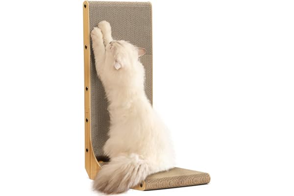 FUKUMARU Cat Scratcher, 68 CM L Shape Cat Scratch Pad Wall Mounted, Cat Scratching Cardboard with Ball Toy for Indoor Cats, L