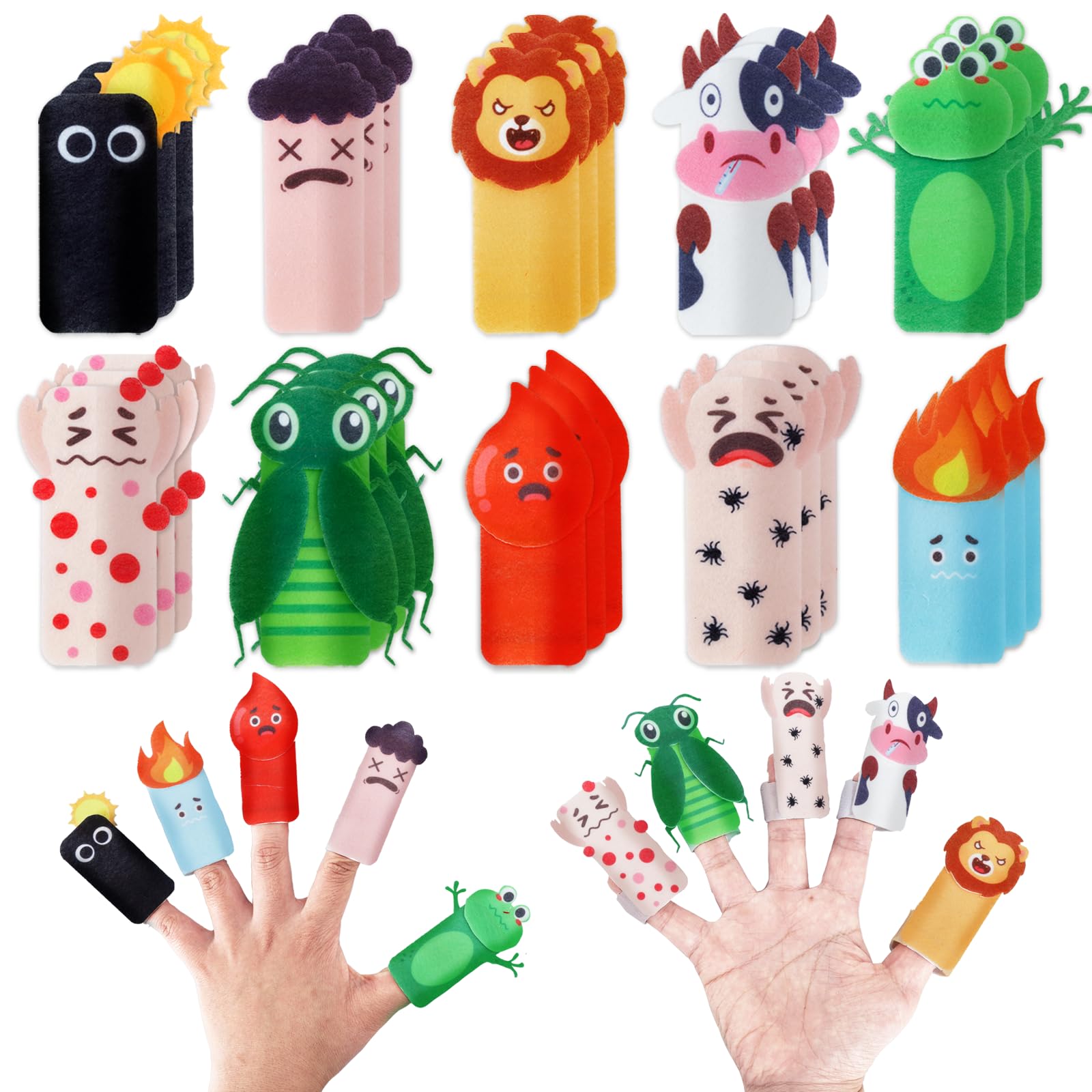 Photo 1 of 10 Pcs Passover Felt Finger Puppets Kit Passover Storytelling Role Play Finger Puppet Felt Ten Plagues Hand Puppet for Jewish Holiday Learning Storytelling Activities Pesach Seder Passover Christian