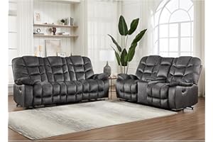 HAOMARKETS 2-Piece Manual Recliner Sofa Set, Include 2-Seater Loveseat Recliner Couch Featuring Hidden Storage & Cup Holders and 3-Seat Reclining Sofa for Living Room, Grey