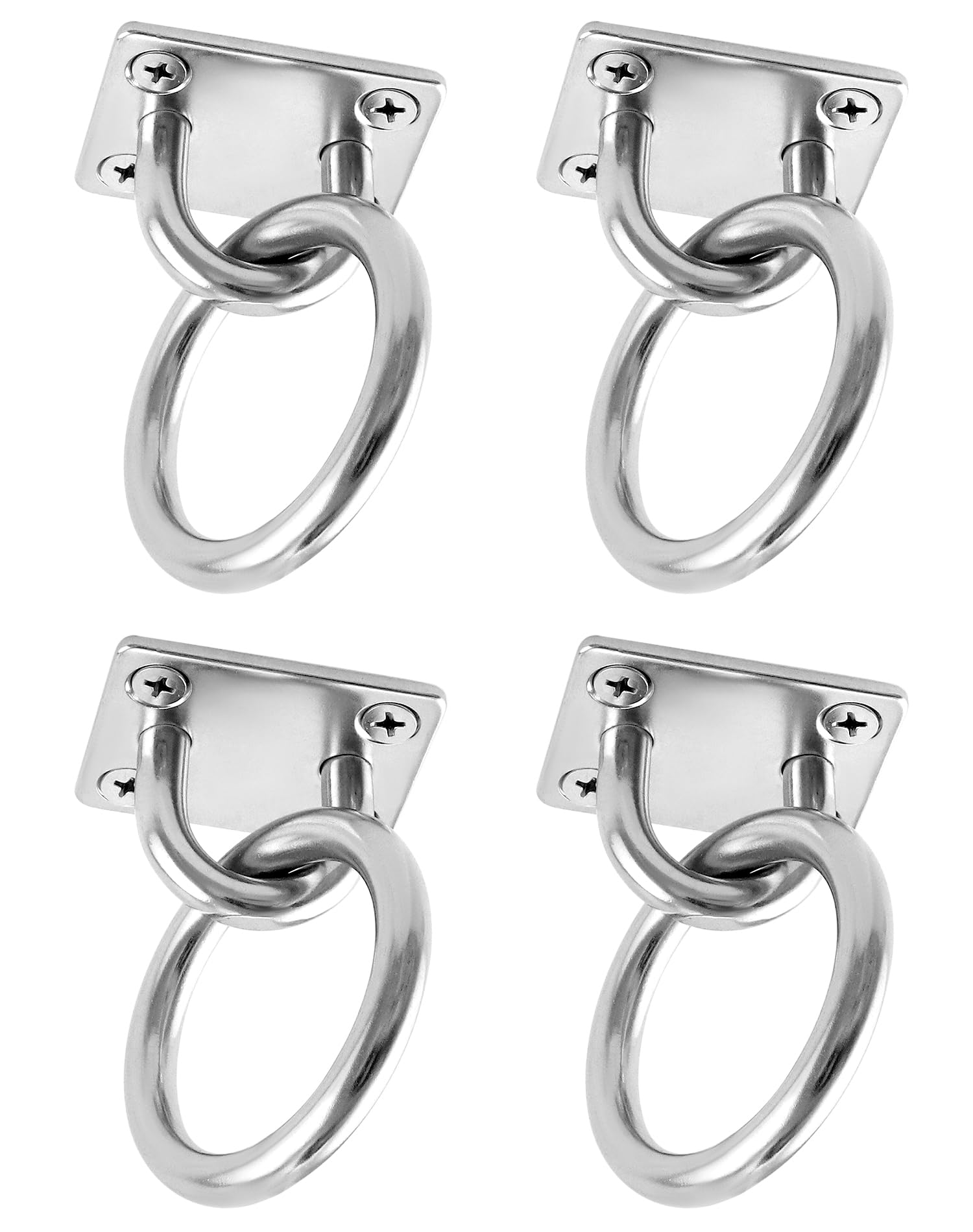 QWORK® 4 Pack M8 Tie Down Anchors, 304 Stainless Steel Eye Plates with Rings and Screws for Boat Rigging, Marine Deck Hardware and Home Use