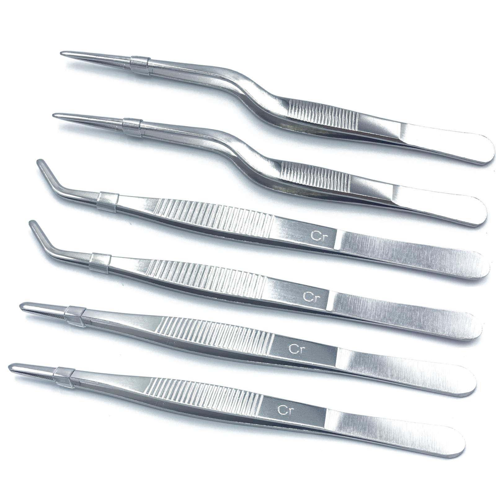 FRUTA 6 Pieces Tongs Cooking Tweezers Stainless Steel Tongs Tweezers with Precision Serrated Tips for Cooking Culinary and Medical Beauty Tools 6.3 Inches