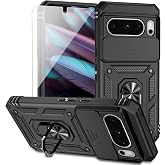 for Google Pixel 8 Pro Case with Slide Camera Cover HD Screen Protector [Military Grade 16ft. Drop Tested] Magnetic Ring Holder Kickstand Protective Phone Case for Google Pixel 8 Pro 2023, Black