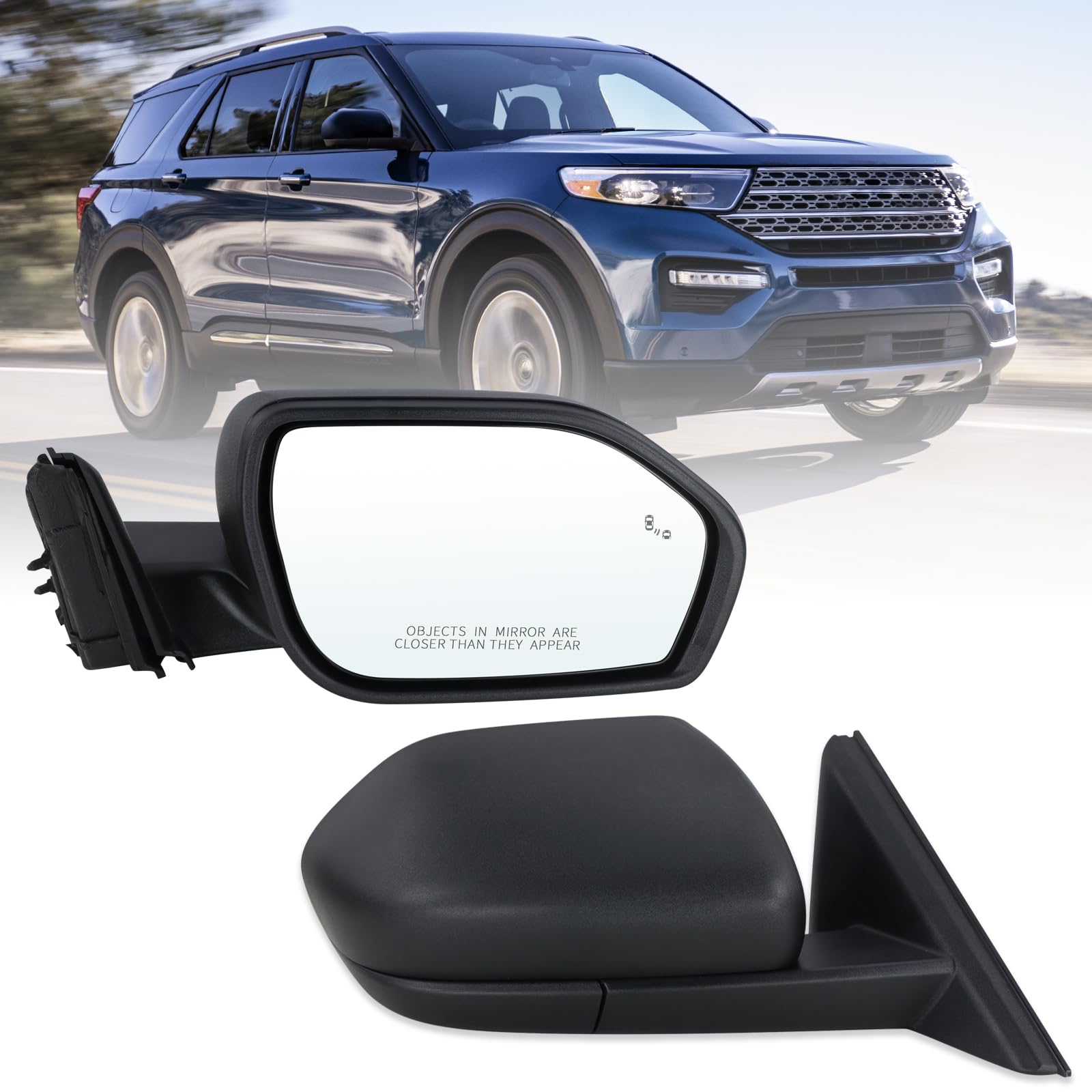 Photo 1 of Lqito Right Passenger Side Mirror Compatible With 2020 2021 2022 2023 2024 2025 Ford Explorer With Manual Folding Power Glass Heated Blind Spot Puddle Lights Matte Black Replace#LB5Z17682BA(8Pins)
