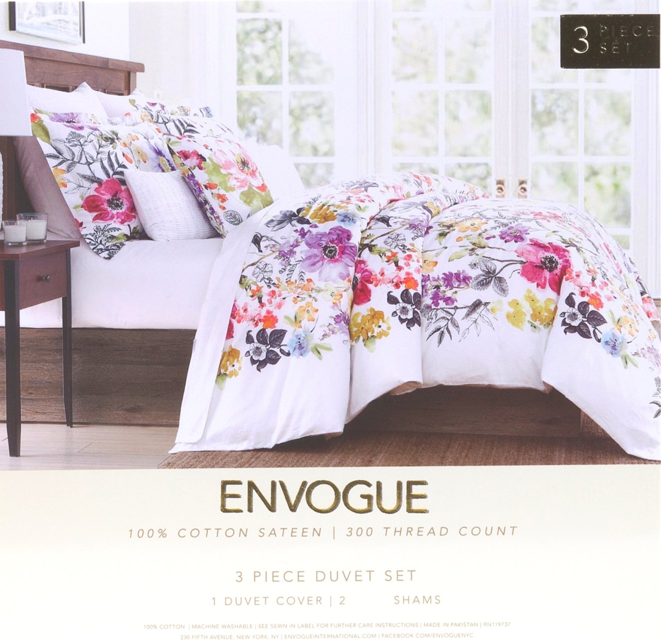 Tahari Home Vintage Botanical Wild Flower Print Duvet Quilt Cover by