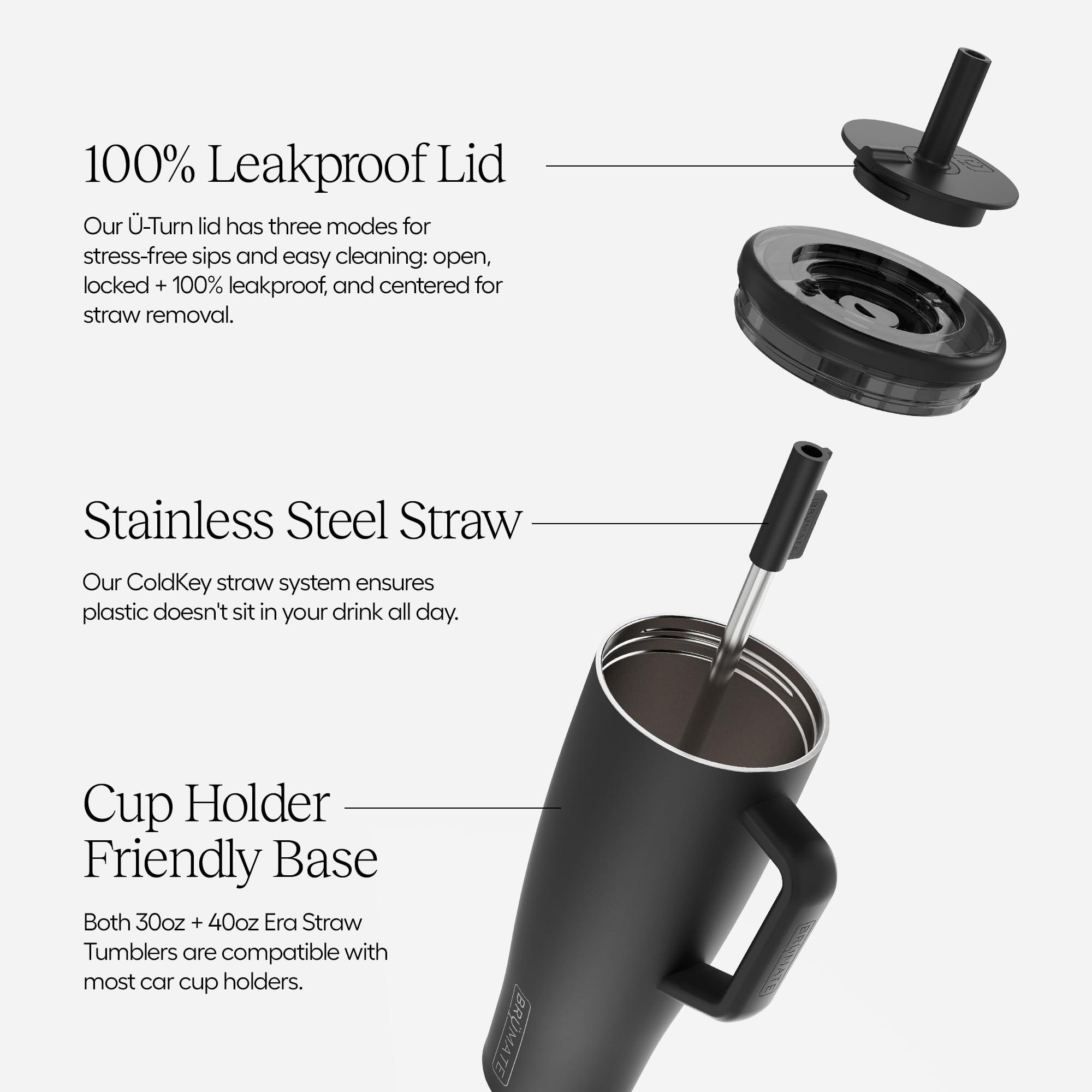 BrüMate Era 40 oz Tumbler with Handle & Straw | 100% Leakproof Insulated Water Bottle Tumbler with Lid & Flexible SoftSip Straw | Made of Stainless Steel | Cup Holder Friendly | 40oz (Nightfall Blue)