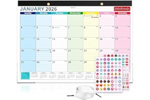 Calendar 2026 with Stickers and Clear Waterproof Cover 17 x 12 inch 18 Months Running from July 2025 to December 2026 School 