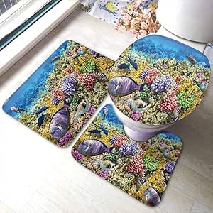 Alfombras de baño lavables al océano, paraíso tropical, peces de