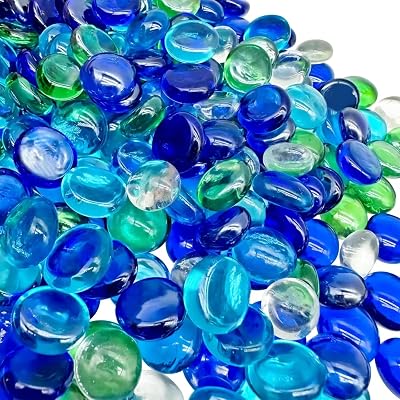 Oiiurly Glass Pebbles 900g Flat Decorative Stones 17-19mm Blue Green