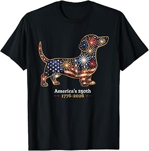 Dachshund America's 250th Patriotic Dog Fireworks T-Shirt