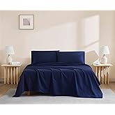 Linen Closet Organic 100% Cotton Queen Sheet 4 Pcs Set, 18” Deep Pocket, Navy | Lightweight, Eco-Friendly Cotton, Percale Softness, Durable & Breathable, Naturally Cooling | All Season Comfort