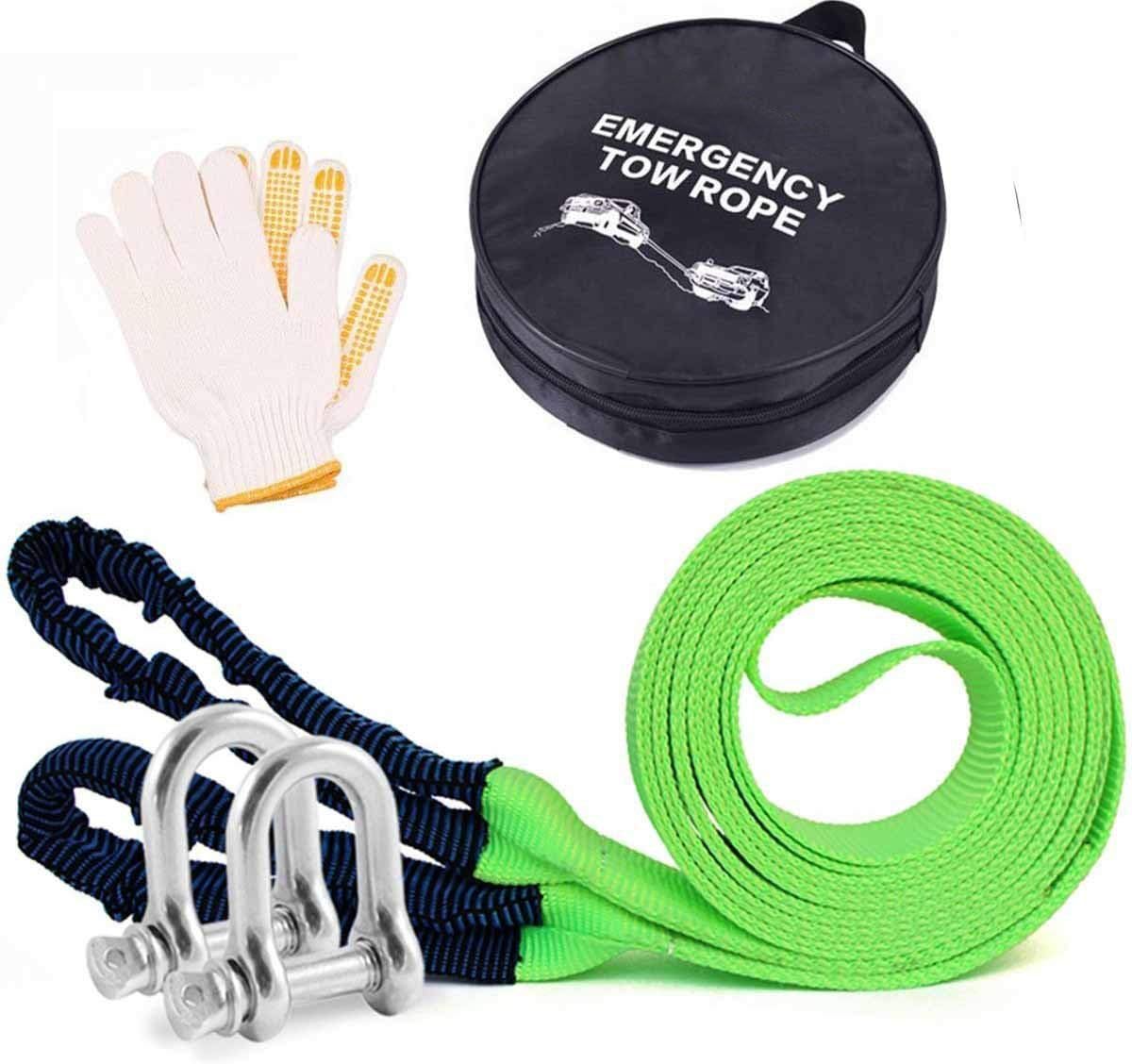 AIJIWU Tow Rope, Car Heavy Duty Recovery Tow Straps 17600Ib 8 Ton 5M with 2 Hooks 2 Anti-Proof Gloves