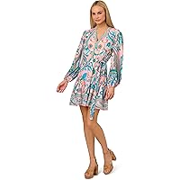 Amazon.com: Adrianna Papell Women's Crinkle Foil Wrap Dress | Long Sleeve  Short Dress with Metallic Floral Pattern & Soft Waist Draping 4 Teal  Sapphire/Gold : Clothing, Shoes & Jewelry
