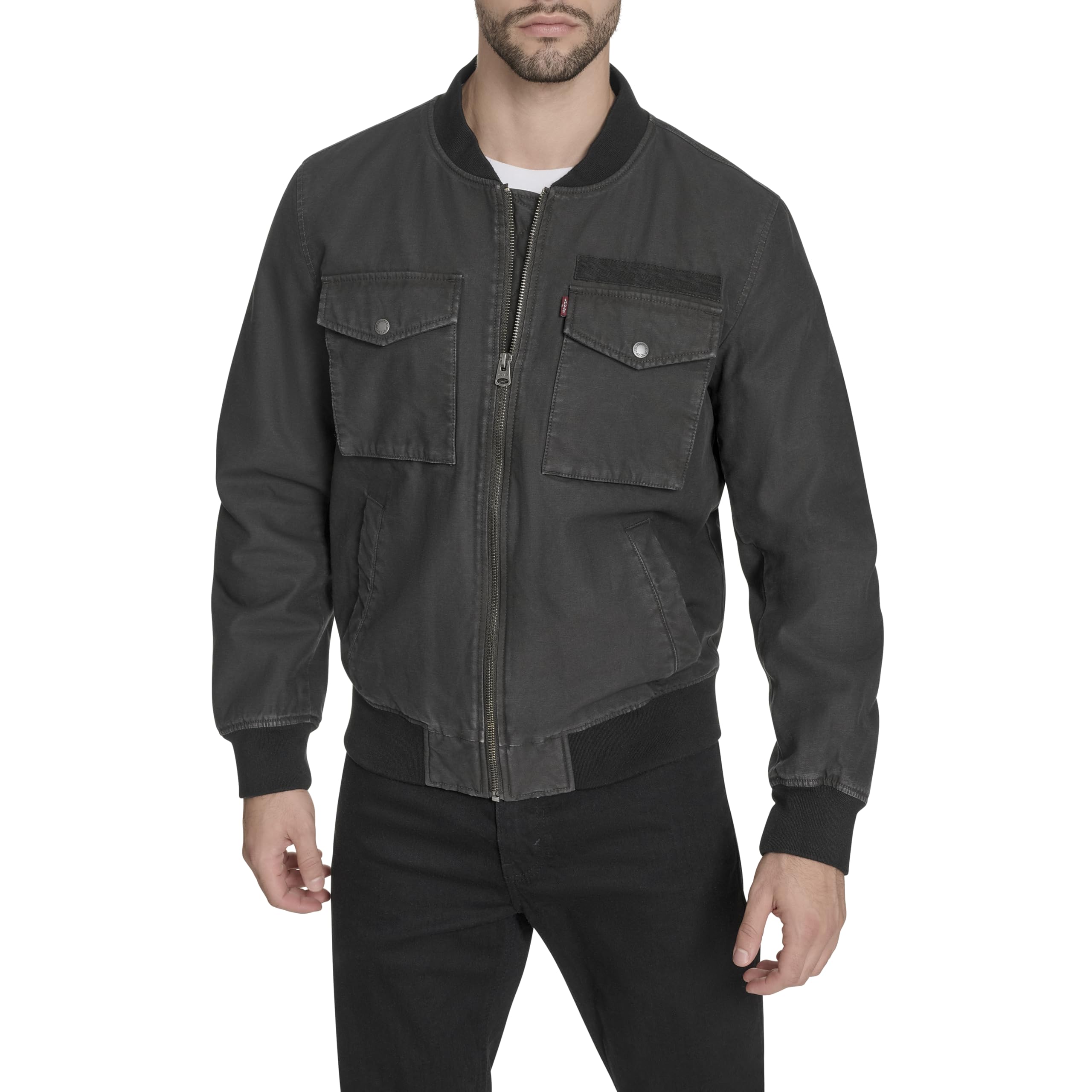 Levi's Men's Ma-1 Flight Lightweight Zip-up Bomber Jacket, Charcoal Cotton, Large Image