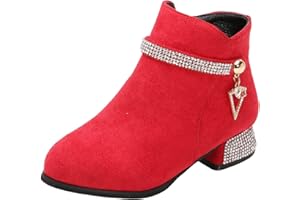 IWIHMIV Girls Dress Ankle Boots - Short Toddler Booties With Low Chunky Heel and Side Zipper