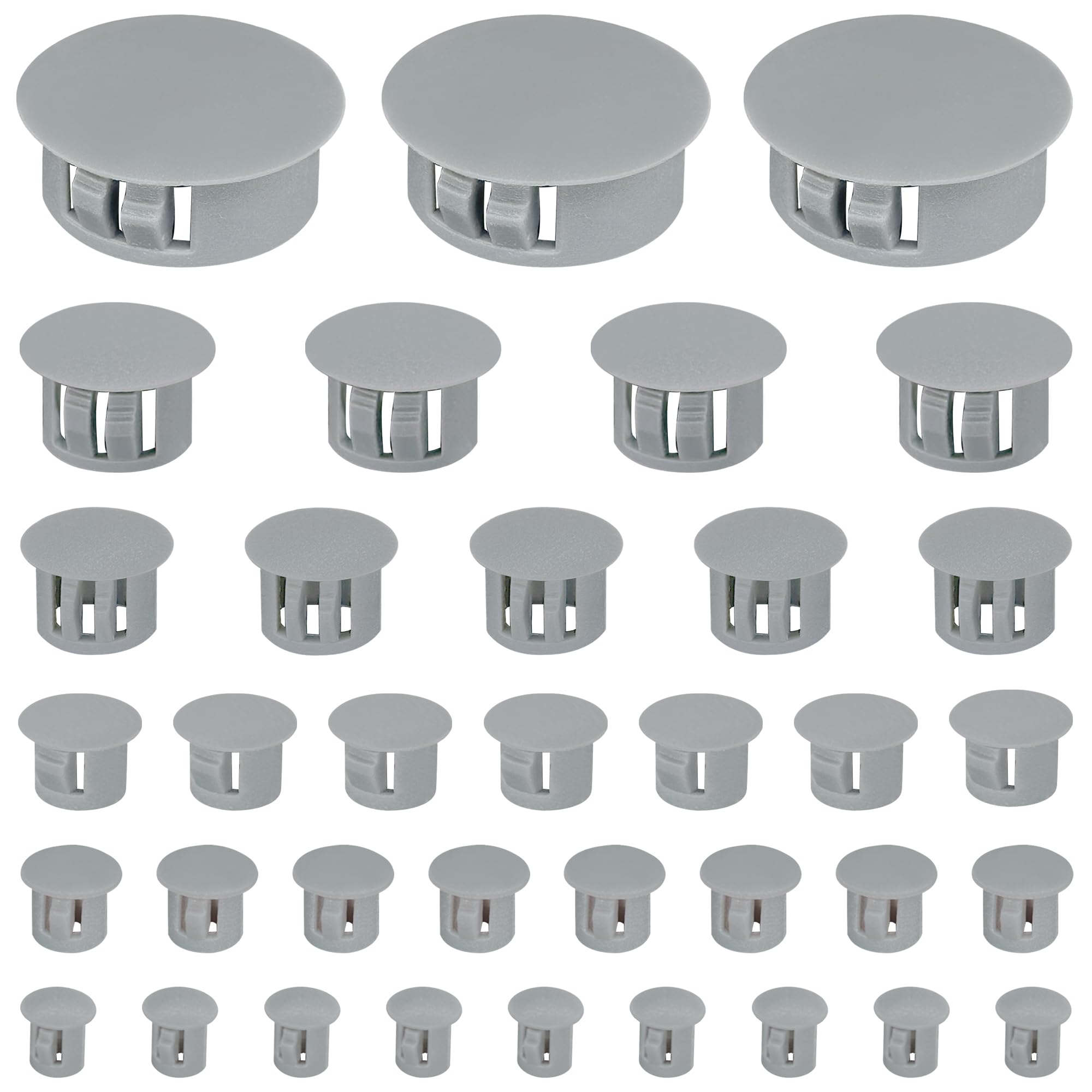 160 PCS Plastic Hole Plug Set - Snap-In Locking Caps in Assorted Sizes (Grey)