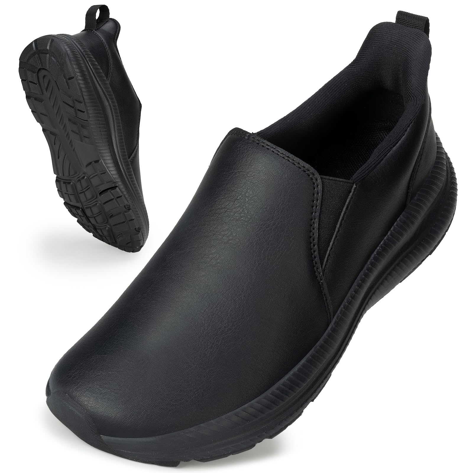 Photo 1 of ZOVE Wide Toe Box Shoes Women Wide Width Waterproof Leather Hands Free Nursing Sneakers Ultra Light Extra Wide Walking Sneakers Non-Slip Chef Diabetes Nurse Work Shoes 8816 Full Black 38