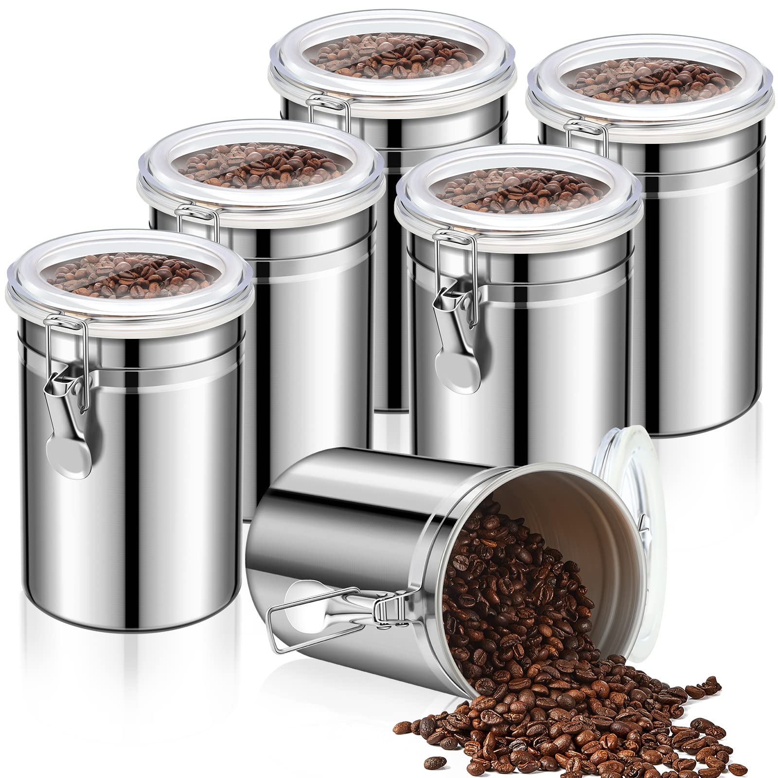 Photo 1 of ***only 9***Lallisa 12 Pcs Stainless Steel Kitchen Canisters 62 fl oz Metal Food Storage Coffee Container with Clear See Airtight Clamp Lids for Loose Tea Sugar Ground Coffee Beans Flour Snacks Pantry