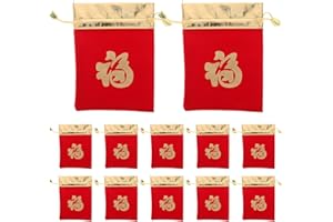 CAXUSD 12pcs Chinese New Year Candy Bag - Velvet Fu Character Good Luck Fortune Bag - Jewelry Pouch for 2026 Horse Year Sprin