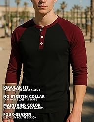 H2H Men's Slim Fit Casual Henley Raglan Baseball