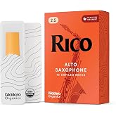 Rico Organic Alto Saxophone Reeds, Strength 2.5, 10 Pack | Rico Organic Alto Saxophone Reeds provide consistent response, easy playability, warm tone, and reliable performance.