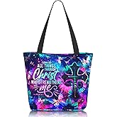 Luixdie Tote Bag for Women Reusable Shopping Tote Bag Zippered Inspirational Scripture Shoulder Bags