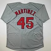 Facsimile Autographed Pedro Martinez Boston Grey Reprint Laser Auto Baseball Jersey Size Men's XL