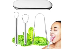 Stainless Steel Tongue Scraper for Adults - Double-Sided Metal Tongue Cleaner Kit with Travel Case, Dentist-Recommended Oral 