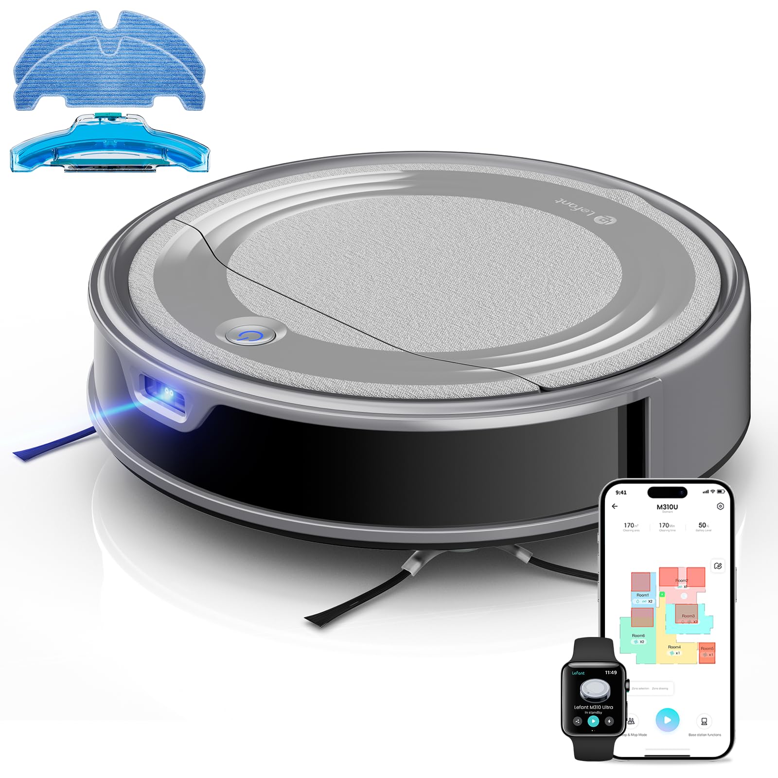 Photo 1 of Lefant M310 Ultra Robot Vacuum and Mop, 6000Pa Suction-Slim Robotic Cleaner with ToF LiDAR Navigation, Accurate Obstacle Avoidance, WiFi/App/Alexa Control, 170min Runtime, for Pet Hair and Home