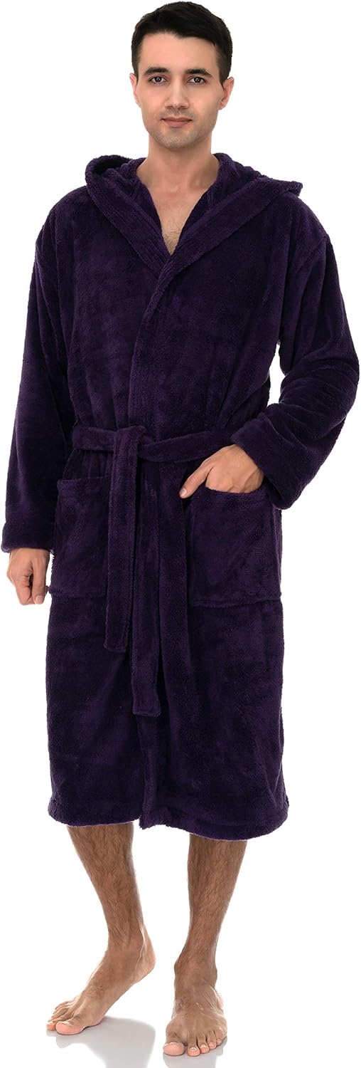 men's plush hooded bathrobe