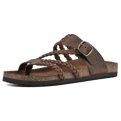 WHITE MOUNTAIN Women's Hayleigh Footbed Sandal, Brown/Leather, 6 M