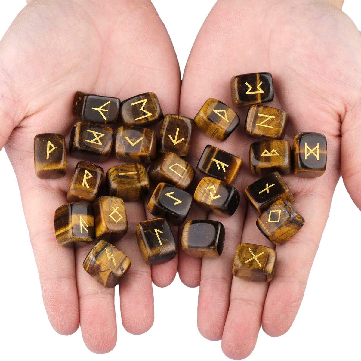 KYEYGWO Tiger's Eye Stone Witches Runes Set, Rune Stones with Engraved Elder Futhark Runic Alphabet for Divination Meditation Healing - Image 3